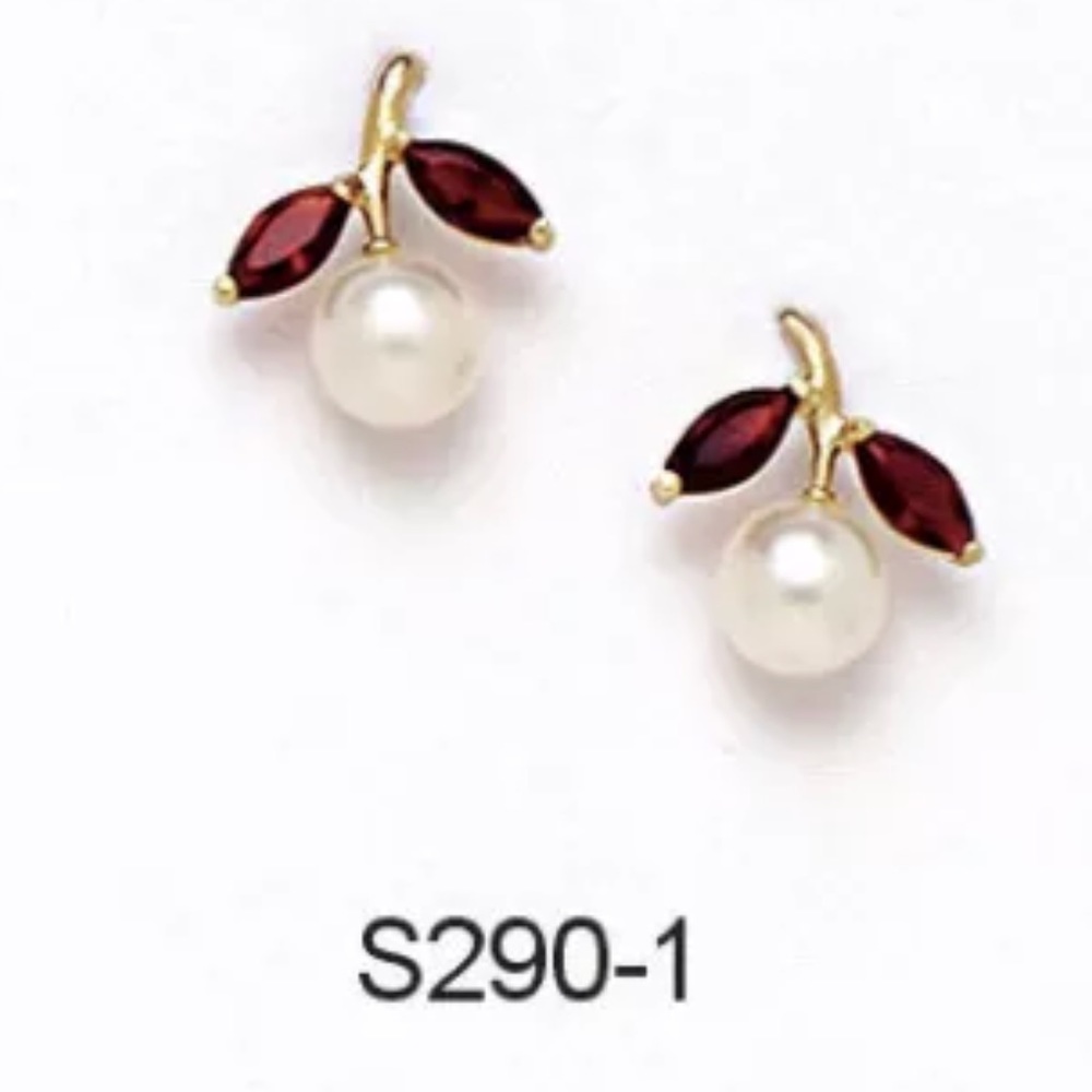 14k Solid Yellow Gold Genuine Pearl & CZ Earrings